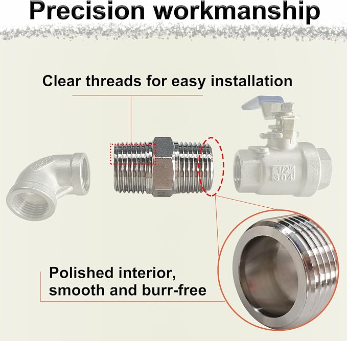 1" NPT Male Hex Nipple Pipe Fittings, 304 Stainless Steel 1 inch Threaded Pipe - Image 6