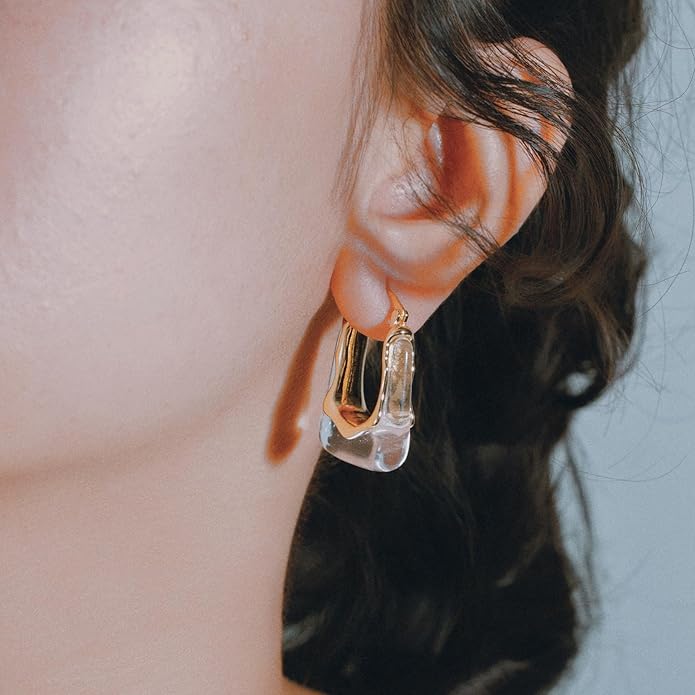 Acrylic Hoop Earrings Chunky Huggie Statement Vintage Earrings Cute Resin Drop Earring Trendy Jewelry Gifts for Women