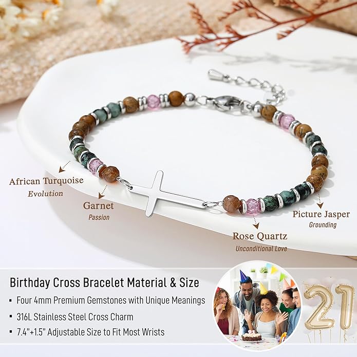 TONY & SANDY Christian Cross Bracelet for Women, Valentine's Day Gifts for Her, Confirmation Baptism Easter Gifts, Unique Gift for Friends Daughter Mom Sister in Christ Birthday Christmas