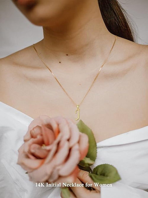 14k Gold Initial Necklace for Women, Solid Gold Moissanite Letter Pendant Necklaces Jewelry for Her Birthday Valentines Day Gifts for Mom Wife Christmas Gifts for Girlfriend Sister
