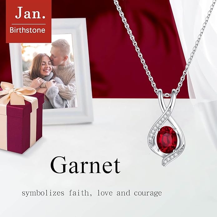 SMILEST Valentines Day Gifts for Her - 925 Sterling Silver Oval Sparkle Birthstone Necklace, Infinity Pendant Necklace Anniversary Birthday Gifts for Women Wife Girlfriend Mom Birthstone Necklace