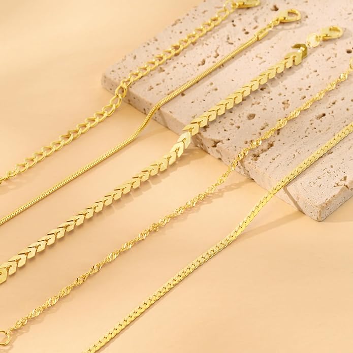 VIBILIA Dainty Gold Chain Bracelet for Women Trendy Stackable Adjustable Layered Metal Bracelet Gold Plated Twist Link Figaro Chain Paperclip Bracelets Fashion Jewelry