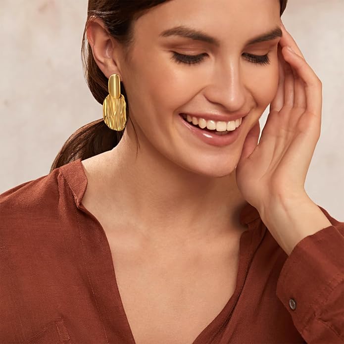 Chunky Gold Earrings for Women - Hammered Gold Plated Dangle Drop Jewelry Gifts