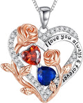 I Love You Birthstone Necklace, 925 Sterling Silver Heart Pendant with CZ Diamond Stones, Birthday Gifts for Women, Romantic Gift for Wife, Girlfriend, Her, Anniversary, Valentine's Day, Christmas