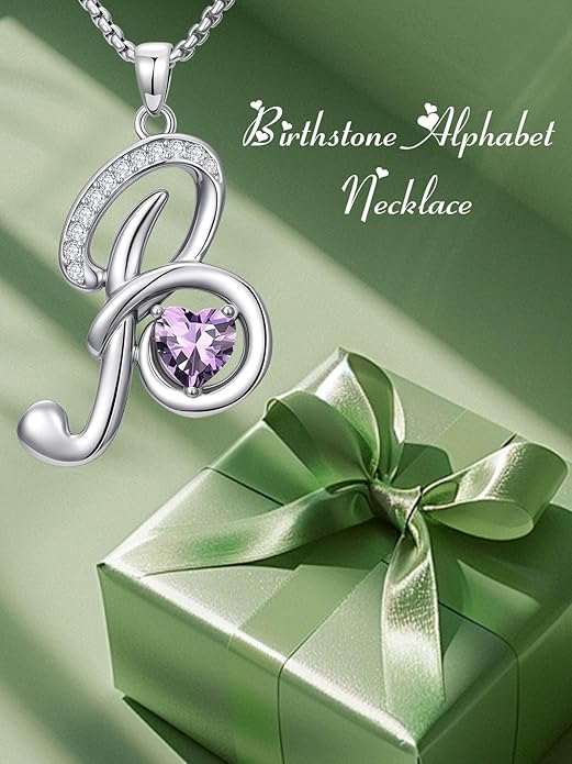 Valentines Day Gifts for Women Alphabet A to Z Initial Birthstone Pendant Necklaces for Women - 18k White Gold Plated Personalized Name Jewelry Valentine Mothers Day Birthday Gifts for Women Her Girlfriend