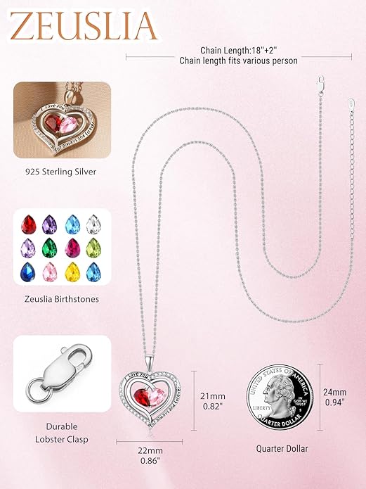 Valentine's Day Gifts for Wife 925 Sterling Silver Double Birthstone Pendant Necklaces I Love You for Always and Forever Necklace Anniversary Birthday Gifts for Wife Girlfriend Mom Her
