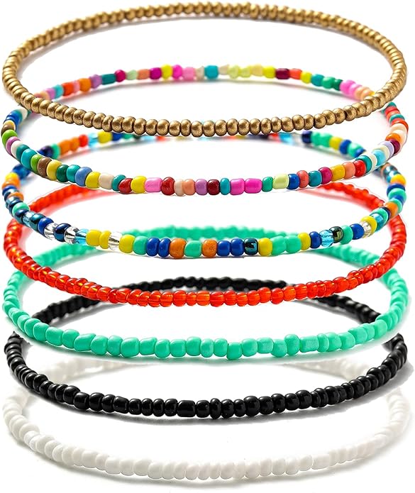 XIJIN 18 Pieces Elastic Beaded Anklets for Women Handmade Beach Boho Colorful Beads Ankle Bracelets Set