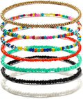XIJIN 18 Pieces Elastic Beaded Anklets for Women Handmade Beach Boho Colorful Beads Ankle Bracelets Set