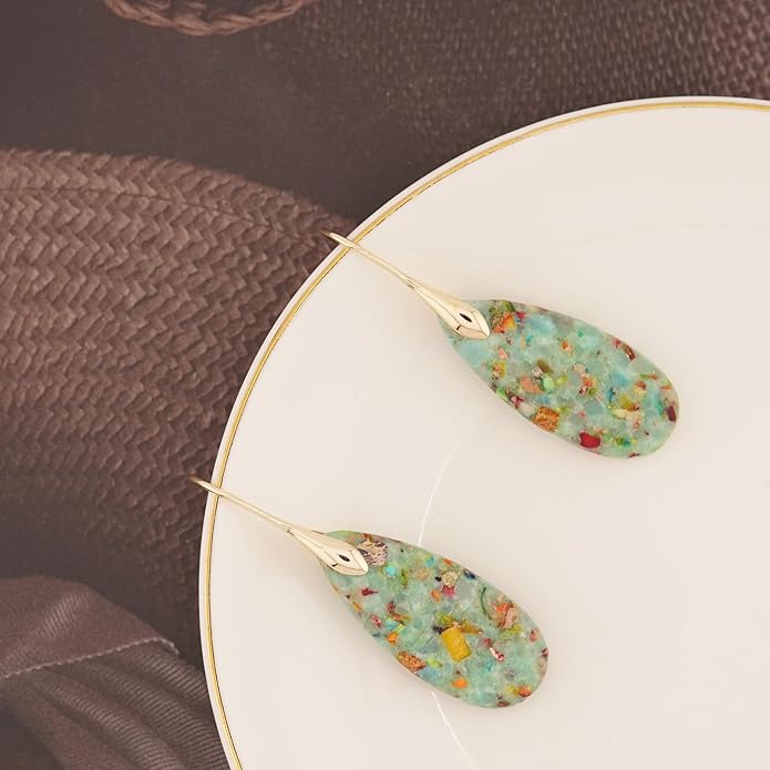 Natural Healing Stone Fishhoop Dangle Drop Earrings Statement Gold silver earrings