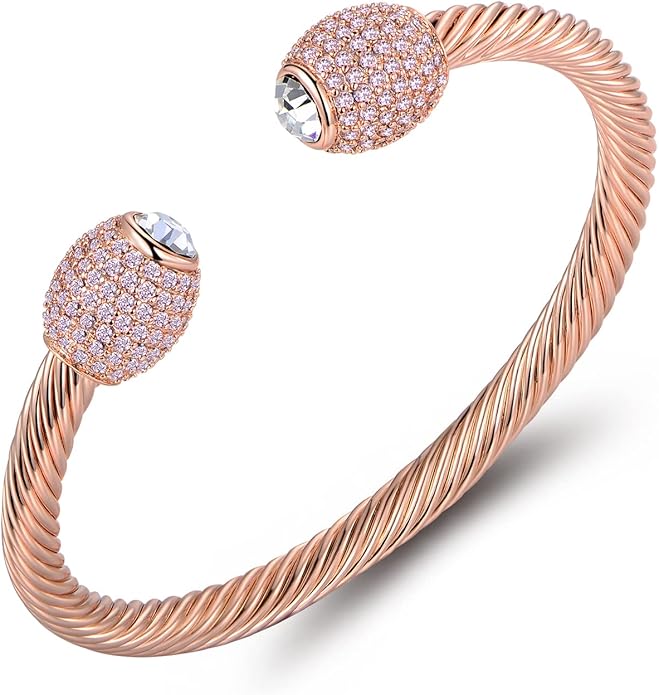 Barzel 18K Gold Plated Crystal Cable Bangle Bracelet For Women - Cuff Bangle Bracelet