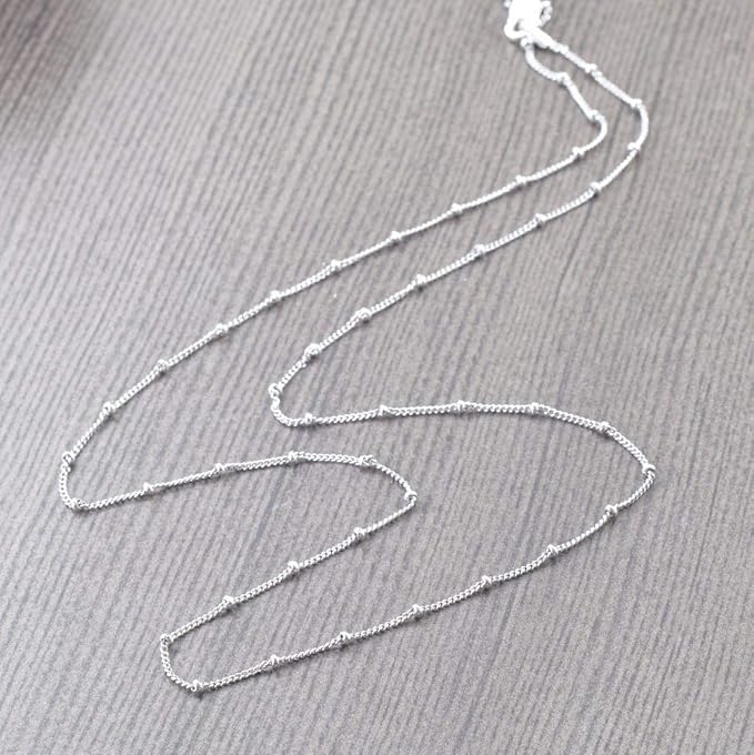 Wholesale 12PCS Silver Plated Brass Curb Chain Satellite Beaded Chains Bulk for Jewelry Making (20 Inch(1.5mm))