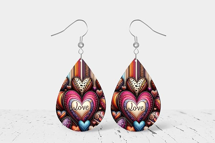 Teardrop Wood Earrings Light Weight Printed Image Dangle Jewelry, Fun and Funky