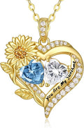 Sunflower Heart Necklace for Women 14K Gold Exquisite Valentines Day Anniversary Birthday Gifts for Wife Mother Her Double Birthstone Pendant Jewelry‘You Are My Sunshine’