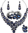 Women's Wedding Bridal Austrian Crystal Glass Teardrop Statement Necklace Dangle Earrings Bracelet Ring Wedding Party Jewelry Set for Bridal Bridesmaid