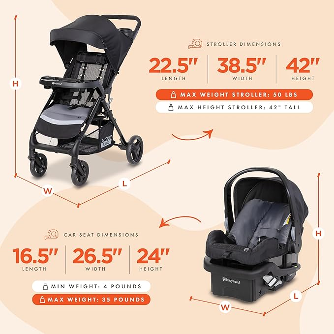 Baby Trend Passport Seasons Travel System with EZ-Lift™ Infant Car Seat, Journey Black