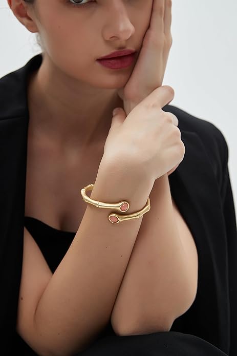 Gold Cuff Bracelet for Women Silver Beaded Bracelets Open Bangle Stackable Stretch Bead Bracelet Boho Jewelry Gifts for Wife Couple