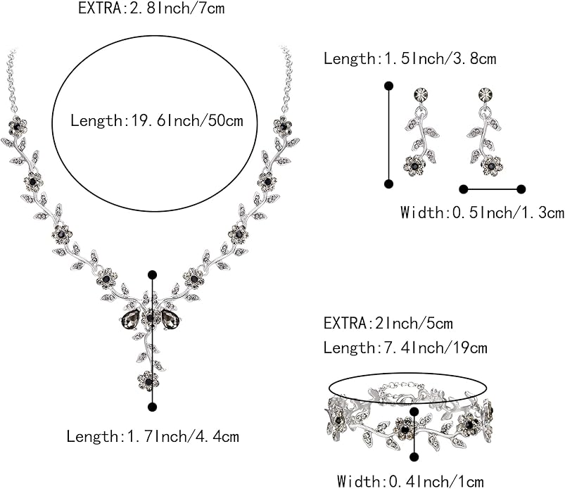 BriLove Women's Wedding Jewelry Leaf Cluster Flower Crystal Dangle Earrings Pendant Necklace Set for Bridal