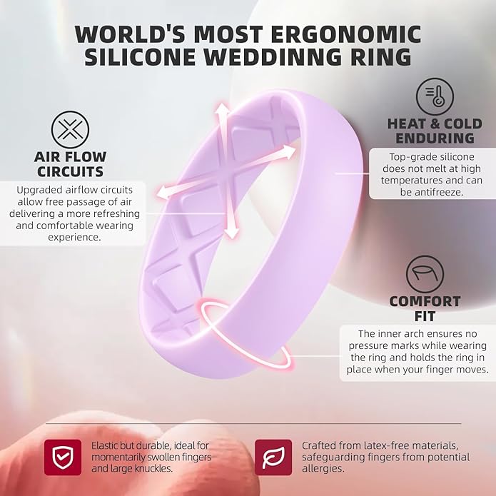 Egnaro Women's Bridal Rings Sets, Inner Arc Ergonomic Breathable Design Silicone Rubber Wedding Bands