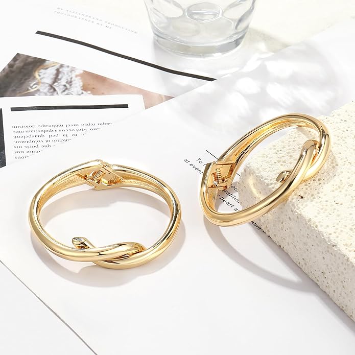 2Pcs Bangle Bracelets for Women Gold Arm Cuff 14k Gold Plated Chunky Gold Bangle Set Hinged Cuff Bracelets Trendy Arm Cuff Jewelry for Women