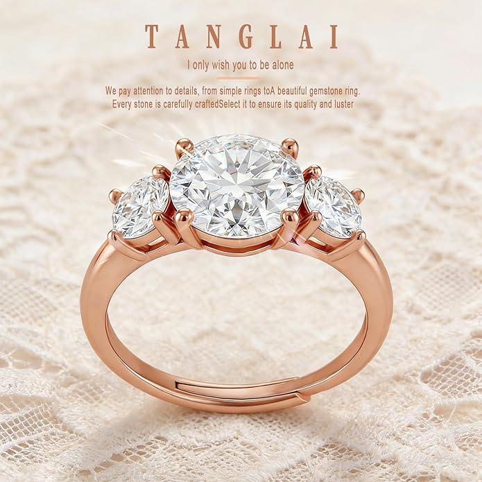 Engagement Rings for Women, Wedding Band for Women，Brilliant D Color VVS1 Clarity Lab Created Rings 14K White Gold Vermeil Ring for Women Jewelry Gifts Adjustable Ring 4-10