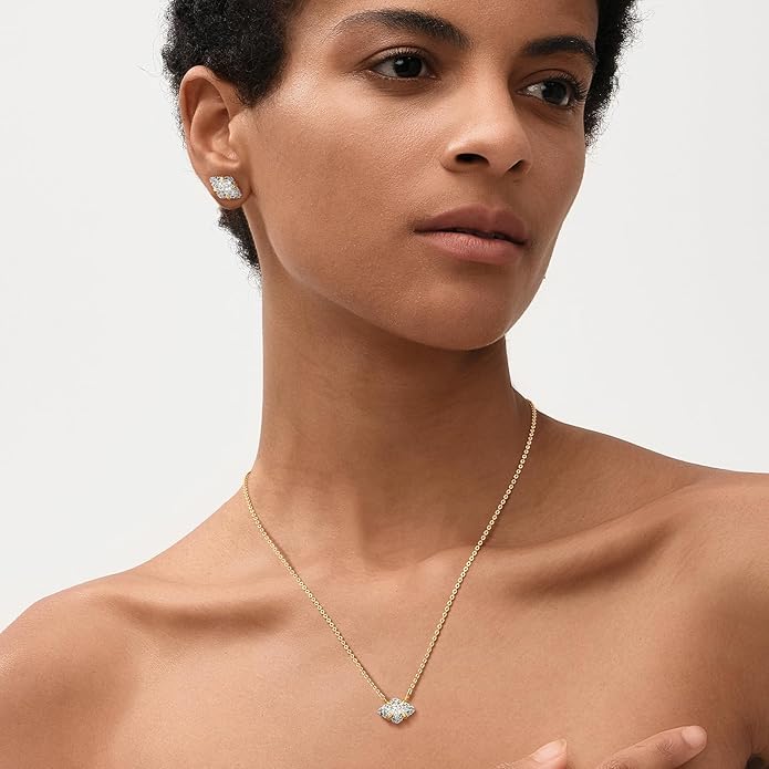 MEVECCO Dainty Gold Necklace For Women 18k Gold Plated Full CZ Pendant Necklace Handmade Necklace Jewelry Everyday Wear