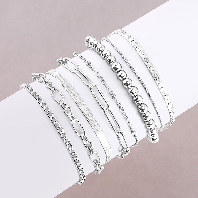 VIBILIA Dainty Gold Chain Bracelet for Women Trendy Stackable Adjustable Layered Metal Bracelet Gold Plated Twist Link Figaro Chain Paperclip Bracelets Fashion Jewelry