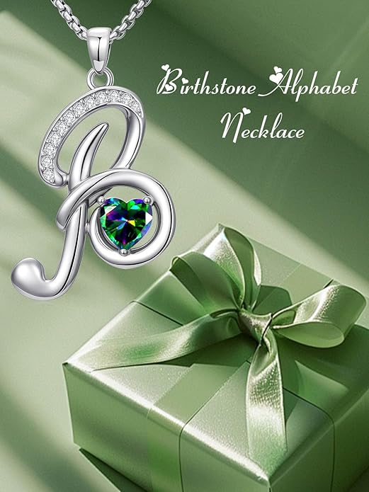 Valentines Day Gifts for Women Alphabet A to Z Initial Birthstone Pendant Necklaces for Women - 18k White Gold Plated Personalized Name Jewelry Valentine Mothers Day Birthday Gifts for Women Her Girlfriend
