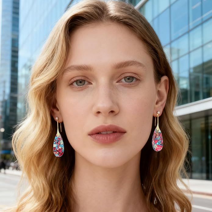 Bohemian Chic Emperor Stone Dangle Earrings for Women - Healing Crystal Drop Earrings with Gold-Plated Fishhooks, Artistic Free-Spirited Gift for Valentine‘s Day or Everyday Wear