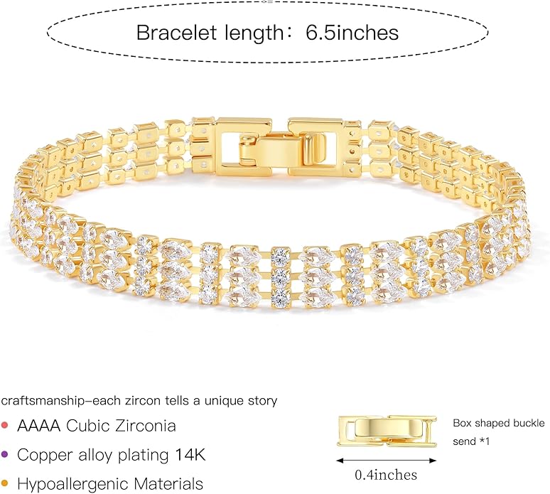 14K Gold Plated Women’s Tennis Bracelet – Sleek CZ Line Bracelet, Fits 6.0"–7.2" Wrist – Sparkly Everyday Jewelry Gift, Contemporary Tennis Bracelets for Women