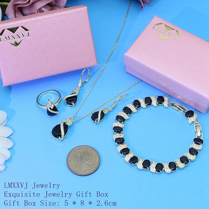 LMXXVJ Jewelry Set for Women,Teardrop Cubic Zirconia Necklace Earrings Adjustable Ring Bracelet Jewelry Set Formal Jewelry Gift