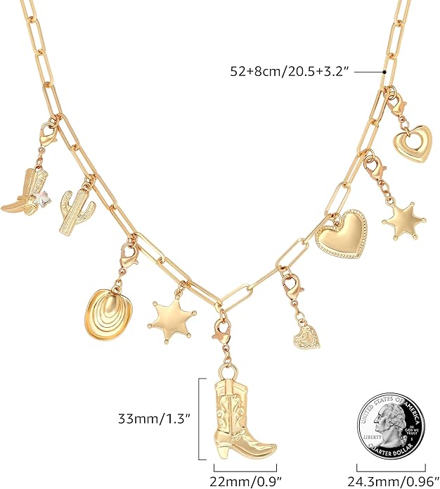MISS RIGHT Dainty Gold Evil Eye Hamsa Hand Coin Lucky Charm Pendant Necklace for Women Trendy Vintage Paperclip Chain Sun Moon Clover Flower Chunky Charm Necklace Jewelry Gifts