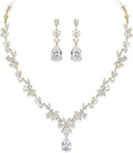 Crysdue Wedding Jewelry Set for Women, Floral Leaf Vine Teardrop Necklace Dangle Earrings Bracelet and Hair Comb, Cubic Zirconia Elegant Party Prom Jewellery for Bridal Bridesmaid