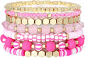 GOOJIDS Surfer Heishi Clay Bead Bracelets for Women Bohemian Stackable Gold Plated Beaded Stretch Bracelets Elastic Layering Friendship Bracelets Set Boho Jewelry