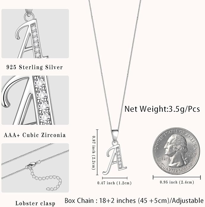 Aurora Tears Letter Necklace Initial 925 Sterling Silver Alphabet Pendant Crystal Name Gift Women Cubic Zirconia Jewelry