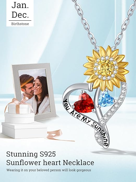 Valentine's Day Gifts for Wife 925 Sterling Silver Double Birthstone Pendant Necklaces I Love You for Always and Forever Necklace Anniversary Birthday Gifts for Wife Girlfriend Mom Her