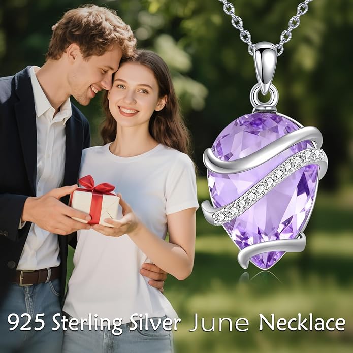 Birthstone Necklace for Women Sterling Silver Teardrop Pendant Necklace Birthday Jewelry Gift for Women