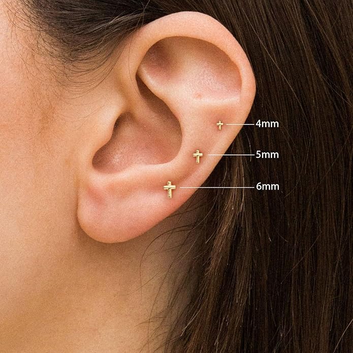 VRIUA 20G Tiny Flat Back Earrings for Women - 14K Gold/Silver Plated Small Flat Back Stud Earrings Hypoallergenic Cartilage Helix Piercing Jewelry