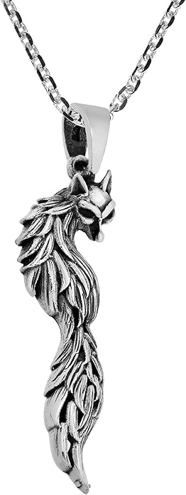 AeraVida Beautiful Mystic Fox with Tail .925 Sterling Silver Pendant on Cable Chain Necklace for Nature and Animal Inspired Fashion Accessories with a Cute and Trendy Vibe