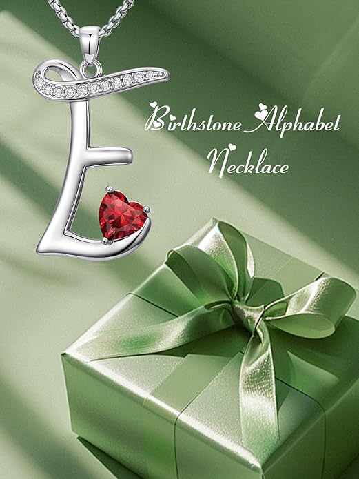 Valentines Day Gifts for Women Alphabet A to Z Initial Birthstone Pendant Necklaces for Women - 18k White Gold Plated Personalized Name Jewelry Valentine Mothers Day Birthday Gifts for Women Her Girlfriend