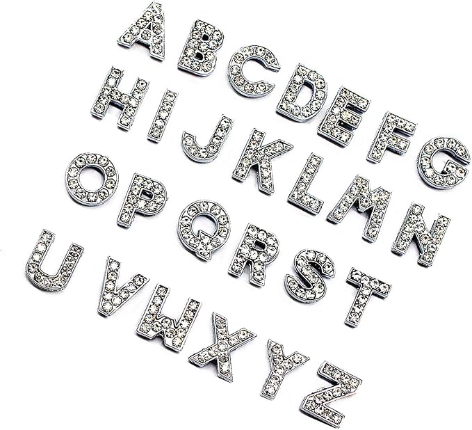 130pcs A-Z Full Rhinestones Charms 8mm Slide Alphabet Crystal Letters for DIY Slide Wristbands Bracelets,Hair Clips,Jewelry Making Charms,Silver 130PCS