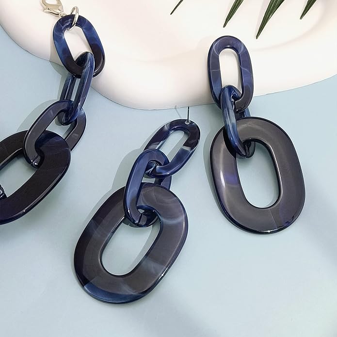 Bocar Acrylic Chunky Statement Necklace for Women Cube Link Chain Collar Necklace and Hoop Earrings Costome Jewelry Set
