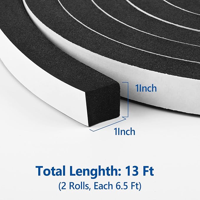 Kikerike Self Adhesive Foam Tape Weatherstrip 1In x 1In x 13Ft High Density - Image 2