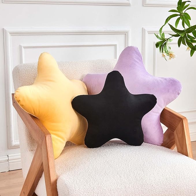 Black Star Throw Pillow, Cute Star Pillow Room Decor, Soft 19.6" Star Shaped Decorative Throw Pillow for Bedroom, Star Plush Floor Cushions Pillows
