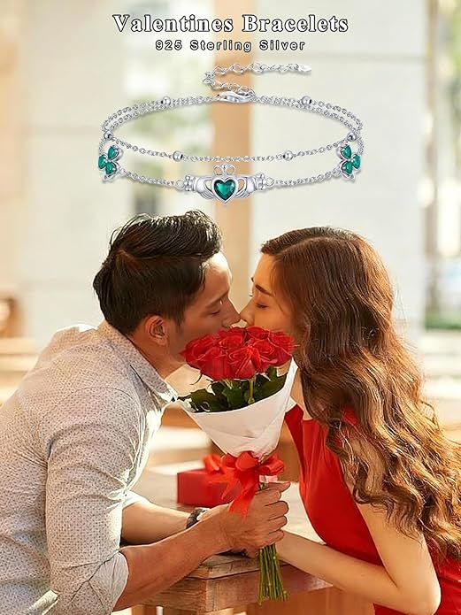 Infinity Love Heart/Claddagh Bracelet for Women 925 Sterling Silver Charm Link Bracelet Adjustable Valentine’s Day Jewelry Gift for Her