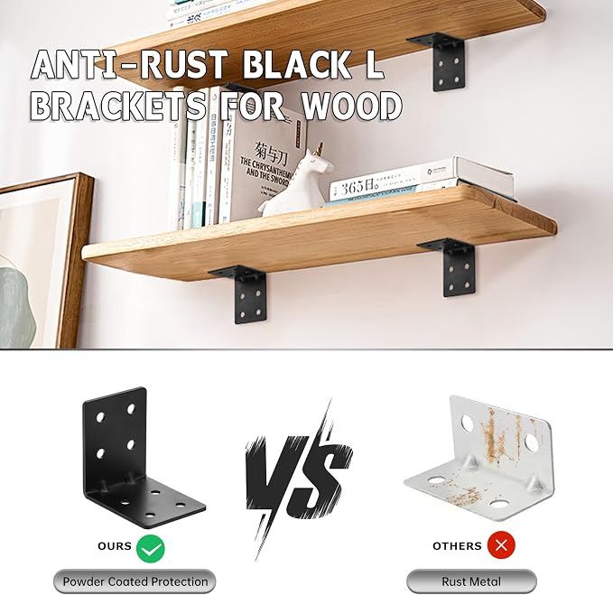 6 PCS Heavy Duty Steel Corner Brackets, DIY L Shelf Brackets, Metal Joint - Image 4