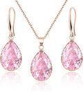 Linawe Crystal Jewelry Sets for Women, Imitation Diamond Pendant Necklace, Rhinestone Drop Dangle Earrings, Birthstone Cubic Zirconia Matching Wedding Jewelry, 14K Gold/Rose Gold/Silver Tones