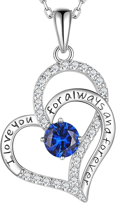 Birthday Gifts Double Heart Birthstone Necklace for Women, S925 Sterling Silver Pendant Necklace Jewelry for Her Mother Mom Wife Girlfriend