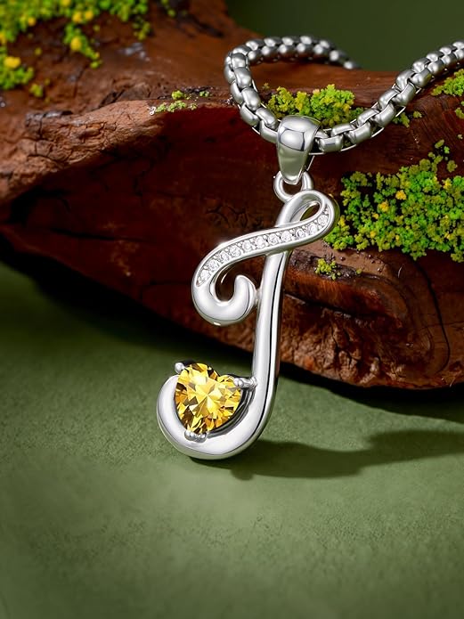Valentines Day Gifts for Women Alphabet A to Z Initial Birthstone Pendant Necklaces for Women - 18k White Gold Plated Personalized Name Jewelry Valentine Mothers Day Birthday Gifts for Women Her Girlfriend