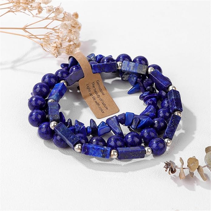 3Pcs Natural Stone Bracelets for Women 8mm Crystal Beaded Bracelets Handmade Stretch Bracelet Healing Crystal Jewelry for Women