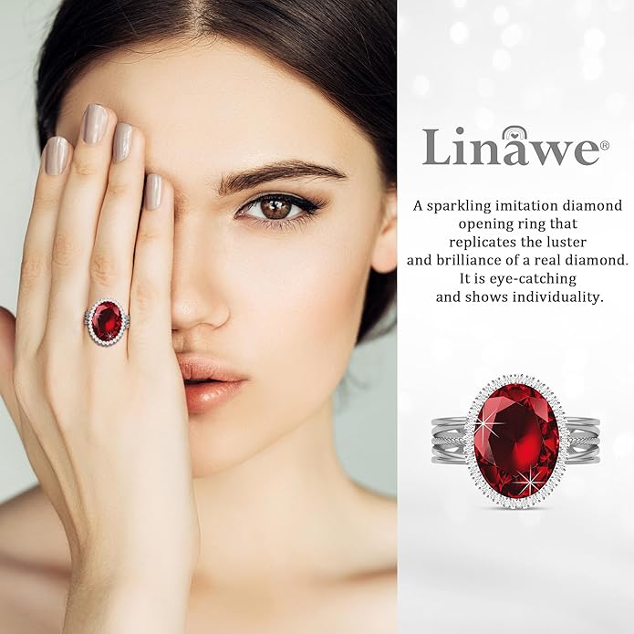 Linawe Birthstone Chunky Adjustable Rings for Women, Gold/Silver/Rose Gold Statement Rings, Imitation Diamond Fake Gemstone Crystal Cocktail Ring, Cubic Zirconia Costume Jewelry